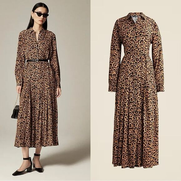J. Crew Dresses & Skirts - NWT J CREW Drapey pleated shirtdress in leopard print